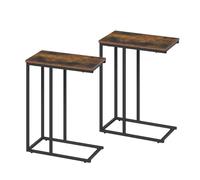 WOLTU Table Bout de canapé de Salon Lot de 2 Table d'appoint en métal et MDF, 45x25x63,5cm, Marron Rustique + Noir TSG17vbn-2