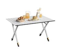 WOLTU Table Camping Pliante, Table Pliante Extérieure, Hauteur Réglable, Portable, Léger, Sac de Rangement, en Aluminium, pour Jardin, Pique-Nique, Charge 50kg, Argent