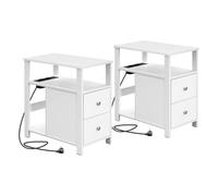 WOLTU Table d'Appoint avec Prise Intégrée, Table de Chevet Étroite avec 2 Tiroirs 2 Étagères 1 Compartiment Ouvert, 60x30x60 cm, Blanc, BTS28ws-2