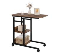 WOLTU Table d'Appoint avec roulettes, Table Basse en Forme de C, Bout de Canapé, Plateau à Hauteur Réglable, 2 Étagères, en Bois d'Ingénierie et Métal, Marron Rustique + Noir, BTS08hov