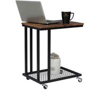 WOLTU Table d'appoint,Bout de canapé, Table de chevet en MDF et métal,Style industriel,Portable à roulettes,51 x 36 X 60 cm