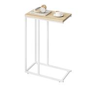WOLTU Table d'Appoint en Forme de C, Bout de Canapé, Cadre en Métal, Plateau en Bois d'Ingénierie, pour Salon, Chambre, 45x25x63,5cm,Chêne Gris + Blanc