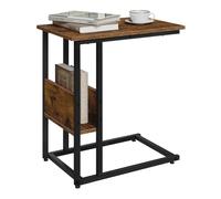 WOLTU Table d'Appoint en Forme de C, Bout de Canapé, en Bois d'Ingénierie avec Cadre en Métal, Compartiment de Rangement, Marron Rustique