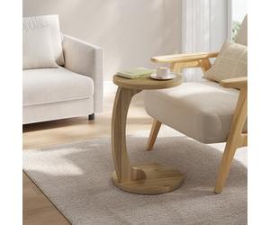 WOLTU Table d'Appoint en Forme de C, Table Basse Ronde, Bout de Canapé, en MDF, 38x55 cm, Chêne Clair, BTS20hei