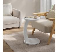 WOLTU Table d'Appoint en Forme de C, Table Salon Basse Ronde, Bout de Canapé, Basse Scandinave, en MDF, 38x55 cm, Blanc, BTS20ws