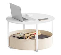 WOLTU Table d'appoint ronde avec panier de rangement, petite table d'appoint, structure en métal, diamètre 80 cm, convient aux salons, canapés, style moderne White + Beige