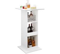 WOLTU Table de Bar Carrée avec 3 Étagères, Petite Table de Cuisine, Meuble d’Appoint, 60x60x112cm,Blanc BT36ws