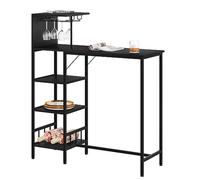WOLTU Table de Bar, Console Industrielle avec Rangement à 4 Niveaux et 2 Porte-Verres, Plateau et Étagères en Noir, Cadre en Acier Noir, Table Mince pour Dîner, Travailler, BT37sz