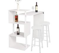 WOLTU Table de Bar Rotatif avec 2 Tabourets, Mange Debout de Bar avec 3 tablettes, Ensemble Table et chaises en métal et MDF pour Cuisine, Bar, Bistro, Blanc