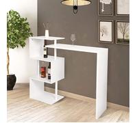 WOLTU Table de Bar Rotatif avec 3 Compartiments Ouverts, Table Haute et Étroite avec Rangement, en MDF et Métal, 134x38x112cm, Blanc