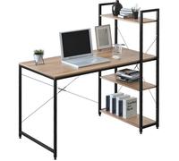 WOLTU Bureau avec 4 étagères - Table PC pour Bureau/Maison/Chambre - 120x60 cm - Plateau chêne avec Structure métallique Noire