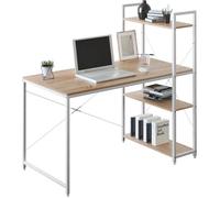 WOLTU Bureau avec 4 étagères - Table PC pour Bureau/Maison/Chambre - 120x60 cm - Plateau chêne avec Structure métallique Blanc