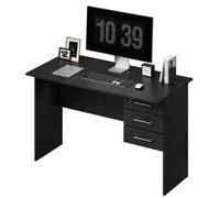 WOLTU Table de bureau, Table d’ordinateur en bois, Table de travail avec 3 tiroirs et verrou,120x59x75 cm, Noir