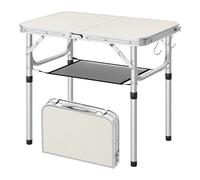WOLTU Table de camping pliable réglable en hauteur avec filet de rangement et crochets, cadre en aluminium, table portable pour l'extérieur, jardin, pique-nique, barbecue white