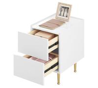 WOLTU Table de Chevet avec 2 Tiroirs, Table de Nuit avec Plateau Brillant, 40x30x51cm, Table d'Appoint Moderne pour Chambre Salon, Montage Facile, MDF+PVC+Métal, Blanc+Doré, NTS10ws02