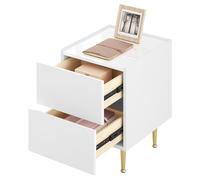 WOLTU Table de Chevet avec 2 Tiroirs, Table de Nuit avec Plateau Brillant, 40x35x51cm, Table d'Appoint Moderne pour Chambre Salon, Montage Facile, MDF+PVC+Métal, Blanc+Doré, NTS10ws03