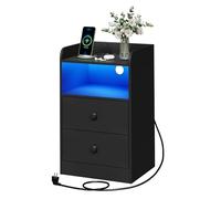 WOLTU Table de Chevet avec Prise, Ports USB et Lumière LED, Table d'Appoint avec Tiroirs et Compartiment Ouvert, en Panneaux E1, Noir, NTS07sz