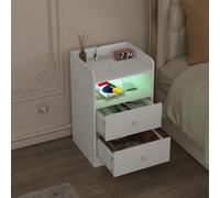 WOLTU Table de chevet avec station de charge, prises USB, ports USB, table d'appoint avec lumière LED, table de chevet en bois pour chambre à coucher 1pc black