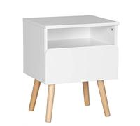 WOLTU Table de Chevet avec Tiroir et Compartiment Ouvert, Blanc | Table de Nuit avec Pieds en Bois de Pin, Design Moderne pour Chambre Salon, 40x33,5x50cm