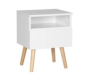 WOLTU Table de Chevet avec Tiroir et Compartiment Ouvert, Table de Nuit avec Pieds en Bois de Pin, Design Moderne pour Chambre Salon, 40x33,5x50cm, Blanc, TSR58ws