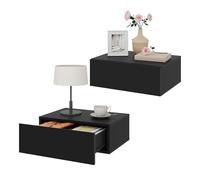WOLTU Table de Chevet Flottante, Lot de 2, Noir | Table de Nuit Murale avec Tiroirs, pour Chambre à Coucher, en Bois