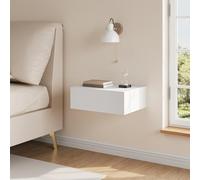 WOLTU Table de Chevet Suspendue avec Tiroir, Blanc | Table de Chevet Murale, 40x30x14 cm, Moderne, en Bois