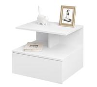 WOLTU Table de Chevet Suspendue, avec Tiroir et Casier, Blanc | Table de Nuit Murale avec Tiroir et Compartiment Ouvert, Moderne en Bois, 40x35x31 cm