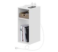 WOLTU Table de Chevet, Table d’appoint avec Station de Charge, 2 Compartiments Ouverts, 2 Ports USB+2 Prises, Blanc, 25x30x60cm, NTS06ws