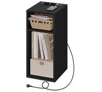WOLTU Table de Chevet, Table d’appoint avec Station de Charge, 2 Compartiments Ouverts, 2 Ports USB+2 Prises, Noir, 25x30x60cm, NTS06sz