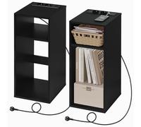 WOLTU Table de Chevet, Table d’appoint avec Station de Charge, 2 Compartiments Ouverts, 2 Ports USB+2 Prises, Noir, 25x30x60cm, NTS06sz-2