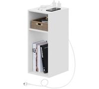 WOLTU Table de Chevet, Table d’appoint avec Station de Charge, Bout de Canapé, 2 Ports USB+2 Prises, 25x30x60cm, Blanc W0ETT0118