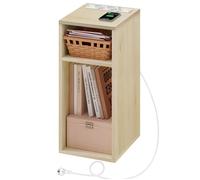 WOLTU Table de Chevet, Table d’appoint avec Station de Charge, Bout de Canapé, 2Ports USB+2Prises, 25x30x60cm, Grain Bois Clair
