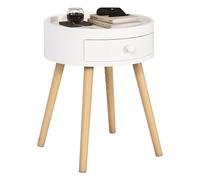 WOLTU Table de Chevet, Table d'Appoint pour Plateau à Bord Surélevé et Pied en Bois, Design Moderne pour Chambre à Coucher, Salon, φ38x45,5cm, MDF+Bois, φ38x45,5cm, TS111ws