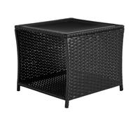 WOLTU Table de Jardin en Rotin PE, 45x45x40cm, Extérieur, Balcon, Table d'Appoint, avec Plateau en Verre Trempé, Casier Ouvert,Résistante aux Intempéries,Noir