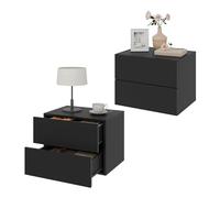 WOLTU Table de Nuit Flottante, Lot de 2, Table de Chevet Murale avec 2 Tiroirs, pour Chambre à Coucher, en Bois, Noir, NTS25sz-2