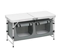 WOLTU Table de Pique Nique Pliante avec Compartiments, Blanc + Gris | Table de Jardin Portable et Réglable en Hauteur, pour 4 à 6 Personnes, en Aluminium
