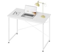 WOLTU Table d'Ordinateur, Bureau Informatique avec Piétement Métallique, pour Bureau, Bureau à Domicile, Chambre à Coucher, en Bois Composé, 100x50x75cm, Blanc