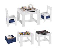 WOLTU Table Enfant avec 2 Chaises, Dès 3 Ans, Couleur Blanc/Gris/Bleu | Bureau Enfant avec Espace de Rangement, Tableau Noir et Blanc, Paniers de Rangement, 62x62x48 cm