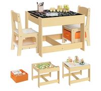 WOLTU Table Enfant avec 2 Chaises, Dès 3 Ans, Couleur Bois | Bureau Enfant avec Espace de Rangement, Tableau Noir et Blanc, Paniers de Rangement, 62x62x48 cm