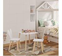 WOLTU Table et 2 Chaises pour Enfants, Meuble d’Enfants pour Manger et Peindre, en MDF et Bois Massif, Blanc et Couleur de Bois