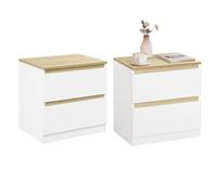 WOLTU Table Lot de 2 de Chevet avec 2 Tiroirs, Table de Nuit Chevet de Lit Commode Économie d'espace, 40x30x41 cm, Table d'appoint Moderne pour Chambre Salon, en Bois, Blanc+Chêne, NTS08ws