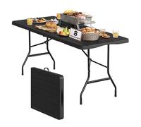 WOLTU Table Pliante Rectangulaire, 180x74x74 cm pour 8 Personnes, Table Portable pour Pique-Nique, Barbecue, Jardin, Camping, Mariage et Réception, en PEHD, Aspect Bois Noir