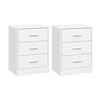 WOLTU Tables de Chevet Lot de 2, à 3 Tiroirs, Blanc | Tables de Nuit, en Bois d'Ingénierie, pour Chambre, Salon, 39x28x54cm