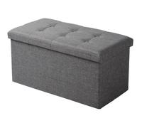 WOLTU Tabouret Banc de Rangement en Lin, Pouf Pliable, Coffre de Rangement 76x37,5x38cm,Gris Foncé