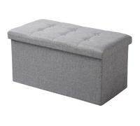 WOLTU Tabouret Banc de Rangement en Lin,Pouf Pliable Cube Coffre de Rangement 76x37,5x38cm,Gris Clair
