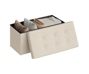 WOLTU Tabouret Banc de Rangement en Lin, Pouf Pliable, Coffre de Rangement 76x37,5x38cm,Crème Blanc