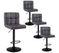 WOLTU Tabouret Bar avec Dossier Lot de 4, Tabourets Rembourrées sur Pieds Noirs/Blancs en Métal, Siège Rotatif et Ajustable en Hauteur, en Similicuir Vintage, Anthracite, BH112an-4