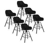 WOLTU Tabouret Bar en Velour Lot de 6, Siège Rembourré Pivotant à 360°, Chaise Bar, Tabourets Hauts pour Bar, avec Dossier et Repose-Pieds, en Velours et Cadre en Métal, Noir, BH397sz-6