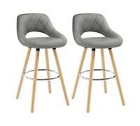 WOLTU Tabouret Bar Lot de 2, avec Dossier, Cadre en Bois, Similicuir, Gris | Chaise Haute Bar, Repose-pieds, Siège Haut Rembourré 69cm, Tabouret pour Îlot de Cuisine, Bistro