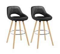 WOLTU Tabouret Bar, Lot de 2, Chaise Haute Bar, Tabouret Haut avec Dossier et Repose-Pieds, Cadre en Bois, Siège en Similicuir, Noir, BH111sz-2